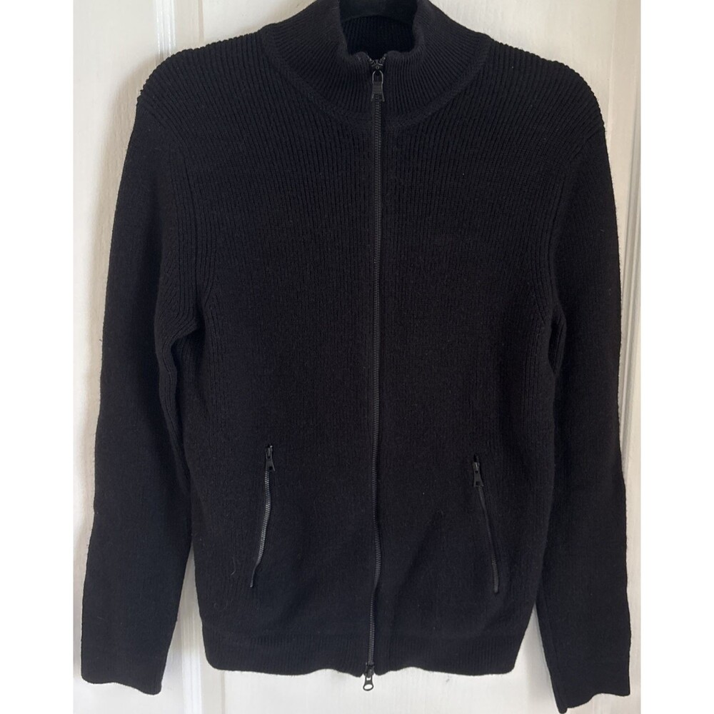 Banana Republic Zip Sweater Mens 100% Extra Fine Merino Wool Black Sz Large